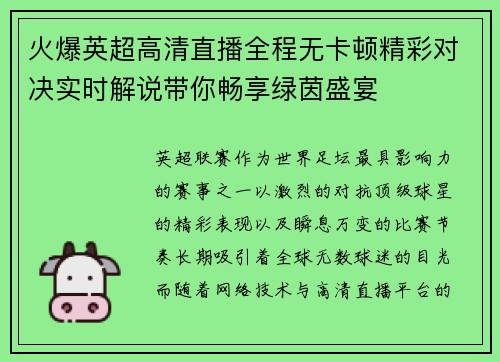 火爆英超高清直播全程无卡顿精彩对决实时解说带你畅享绿茵盛宴