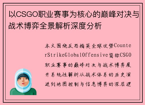 以CSGO职业赛事为核心的巅峰对决与战术博弈全景解析深度分析